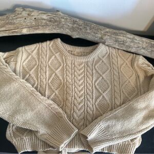 SHEIN Cable Knit Cream Crop Top Sweater